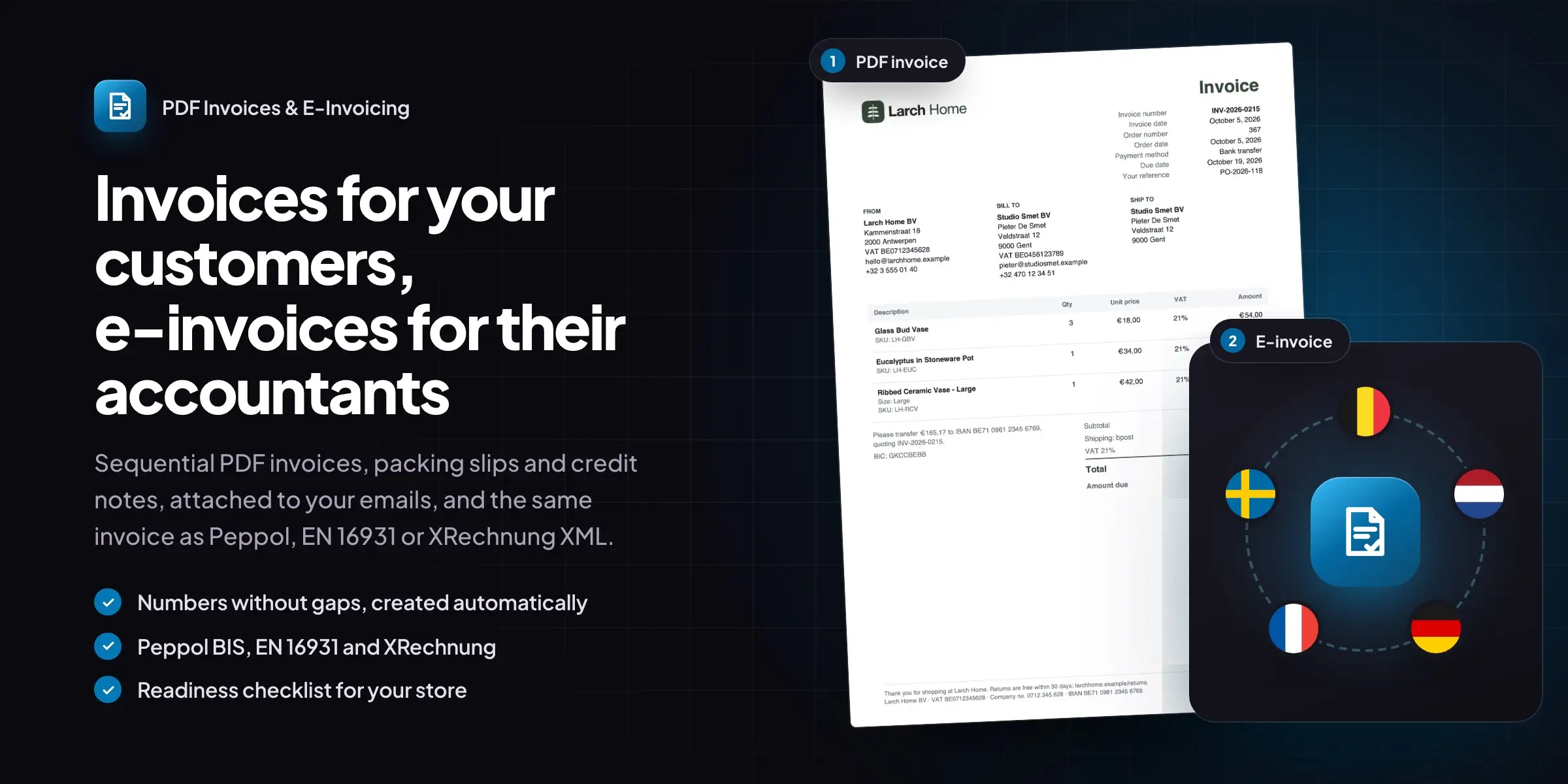 PDF Invoices & E-Invoicing for WooCommerce: sequential PDF invoices and Peppol, EN 16931 and XRechnung e-invoices